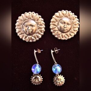 GUC Lot of 2 Vintage Boho Goldtone Sun Earrings